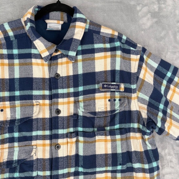 Columbia PFG Flannel Shirt Shacket Jacket Men XL Fleece Lined Plaid Blue Outdoor - Picture 15 of 16